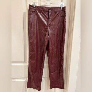 Joie Burgundy Faux Leather Pants Size 8 Straight Leg